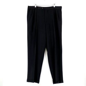Pronto‎ Uomo Worsted Wool Black Pleated Cuffed High Rise Dress Pants 38/33 Lined